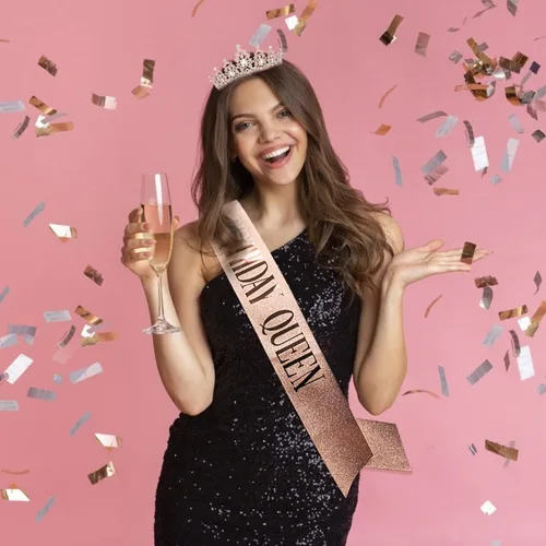 Miniatura 2 de Didder Kit de corona de diamantes de imitación y banda con purpurina, tiara y banda de cumpleaños de oro rosa para mujeres y niñas, accesorios
