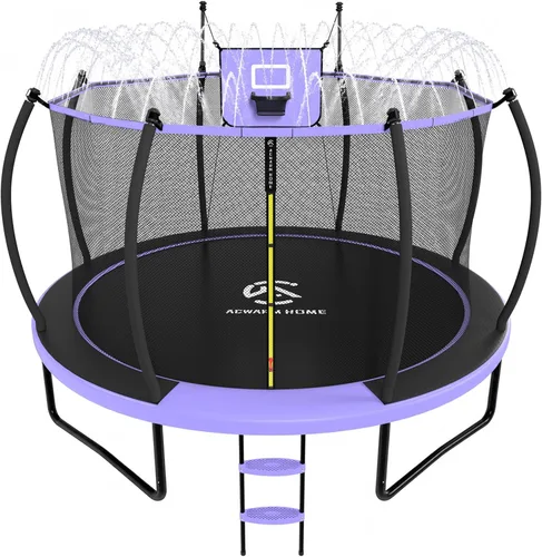 Miniatura 13 de ACWARMHOME - Trampolín para exteriores de 16 pies, 15 pies, 14 pies, 12 pies, 10 pies, 8 pies con recinto, marco recubierto antioxidante