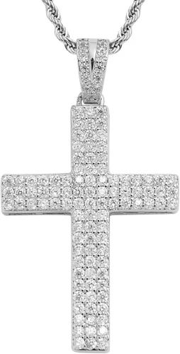 STARCHENIE Collar de cruz de latón chapado en oro, colgante de crucifijo de circonita cúbica, cadena de cuerda de 24 pulgadas, Metal, Circonia cúbica