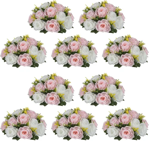 Miniatura 18 de NUPTIO Centros de mesa de flores blancas para mesas: 6 piezas de arreglo de bolas de flores artificiales para fiesta de boda, rosa floral falsa