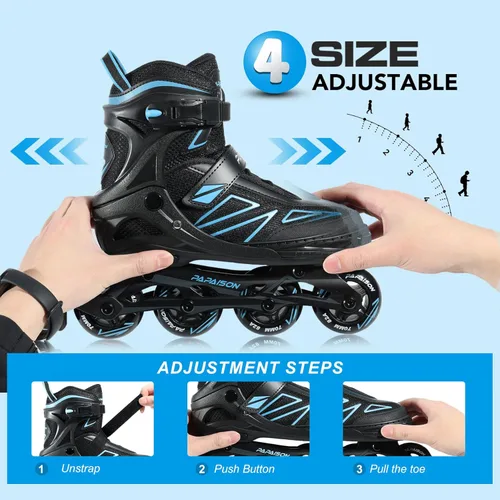 Miniatura 3 de PAPAISON Patines en línea para niños de 5 a 8 años, 8 a 12 años, tamaño ajustable, patines con cuchillas para principiantes para niños y jóvenes Azul