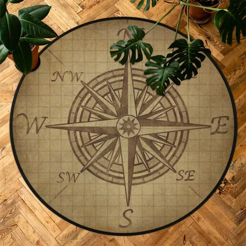 Miniatura 8 de Compass Rose - Alfombra redonda retro con patrón vintage, antideslizante, para dormitorio, sala de estar, estudio al aire libre, alfombra de juego