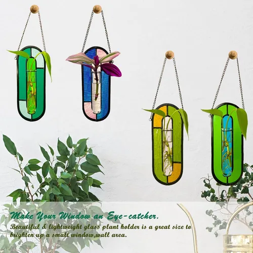 Miniatura 3 de LITMIND Estación de Propagación de Plantas de Vidrio Emplomado, Maceta Terrario Hidropónico Colgante con 2 Tubos de Vidrio - Perfecto