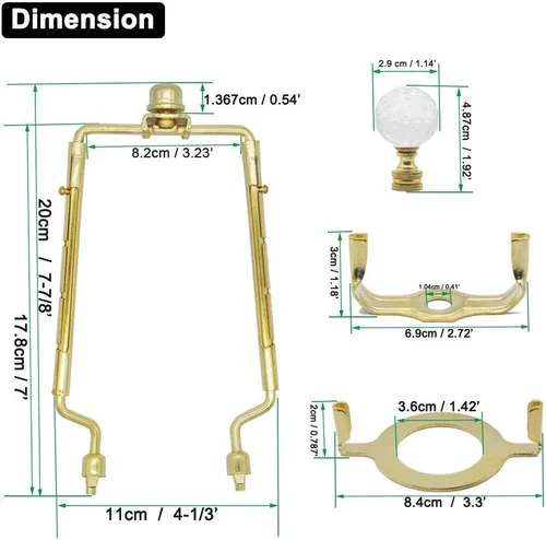 Miniatura 5 de Soporte de arpa de pantalla de lámpara de 7, 8, 9, 10 pulgadas, kit de arpa de lámpara ajustable, se adapta tanto a la barra de lámpara estándar