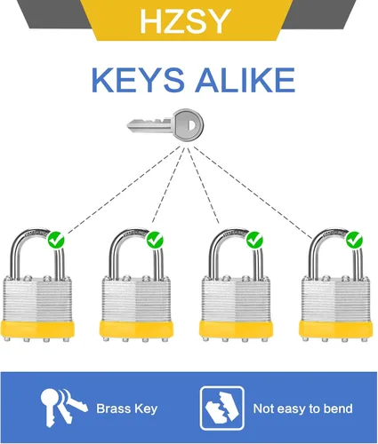 Miniatura 4 de Candados con llave similar, paquete de 6, cerradura con llave de acero laminado (1-9/16 pulgadas, 1.575 in), candados con la misma llave, grillete