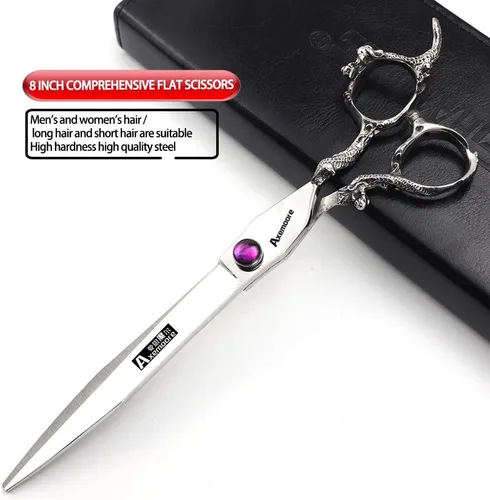 Miniatura 2 de Tijeras de 6/7/7.5/8/9 pulgadas de plata profesional peluquero corte de pelo y corte diluido afilado acero 440C (8 pulgadas de cizalla plana-B)