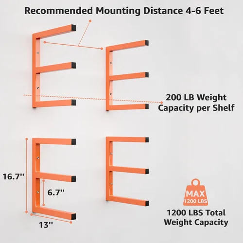 Miniatura 2 de YYR Soporte de organizador de madera y estante de almacenamiento de madera para montaje en pared, estante de metal resistente de 6 niveles