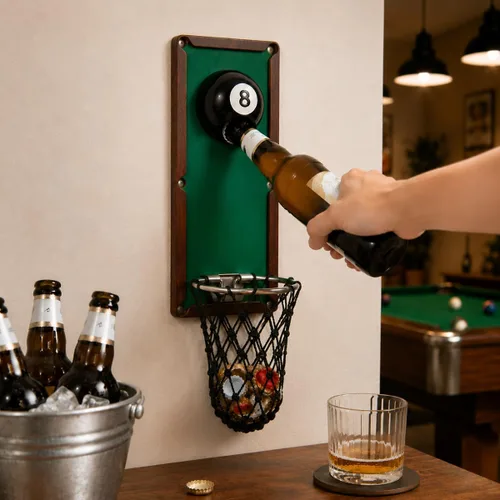Miniatura 2 de Arola Abrebotellas magnético de bola de billar, abridor de pared de metal extraíble con colector de tapas, regalo de cumpleaños para entusiastas