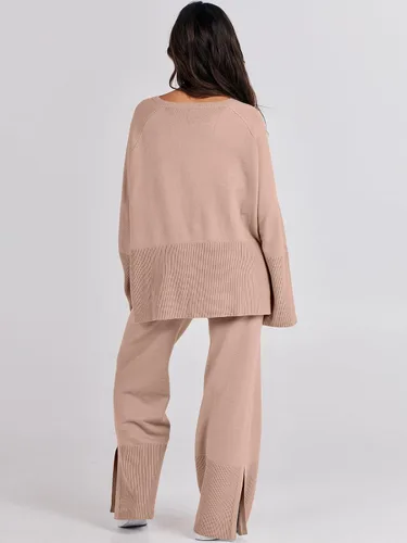 Miniatura 5 de ANRABESS Conjunto de 2 piezas para mujer, sudadera de punto de gran tamaño y pantalones de pierna ancha con cordón