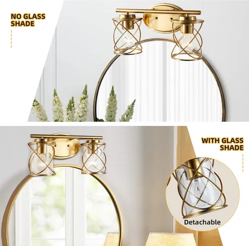 Miniatura 2 de mavcadonf Luces de Tocador de Baño de 2 Luces, Lámparas de Baño sobre el Espejo, Luz de Tocador Dorado Cepillado, Luces de Pared de Estilo Rústico