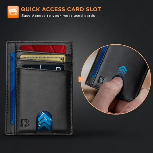Miniatura 5 de SERMAN BRANDS RFID Blocking Slim Minimalist Mens Front Pocket Wallet. Thin Card Holder. Full Grain Leather Wallets for Men