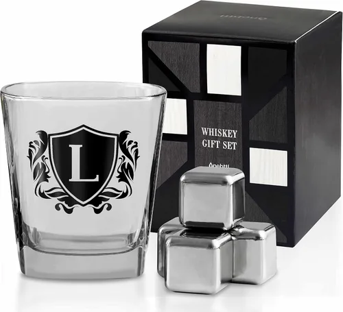 Miniatura 14 de Regalos de whisky para hombres, vaso de whisky con inicial personalizada con piedras de whisky para papá, novio, mejores amigos, compañeros