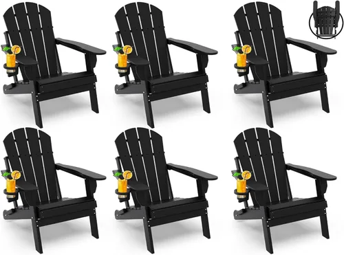 Miniatura 44 de GREENVINES Juego de 2 sillas plegables Adirondack Plástico HDPE Silla para hoguera Todo clima Portavasos Rojo para terraza, patio