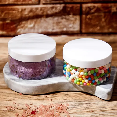 Miniatura 5 de Dandat 24 piezas 8 oz tarro de plástico con tapa y etiqueta recargable, contenedor redondo transparente vacío con muestras cosméticas PET blancas