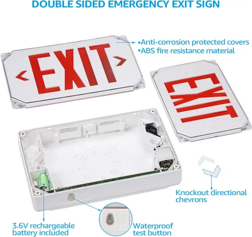 Miniatura 3 de LEONLITE Señal de salida LED roja, luz de salida de ubicación húmeda con batería de respaldo, certificación UL, iluminación de emergencia cableada