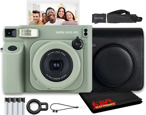 Miniatura 13 de Fujifilm Instax Wide 400 Cámara de película instantánea (negro) Paquete con funda de transporte compatible con estilo vintage + paño de limpieza