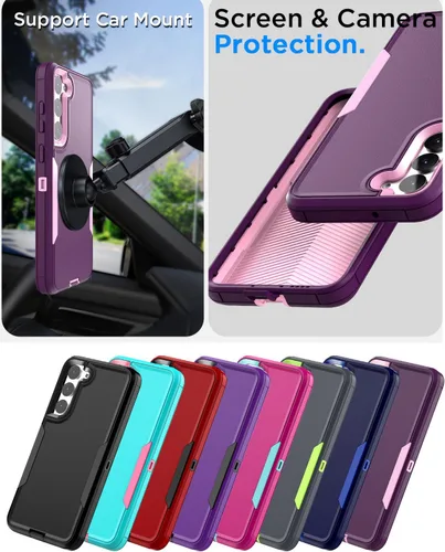 Miniatura 2 de AICase Funda para Samsung Galaxy S22, soporte magnético para automóvil, resistente de 2 capas, duradero, protección de grado militar, a prueba