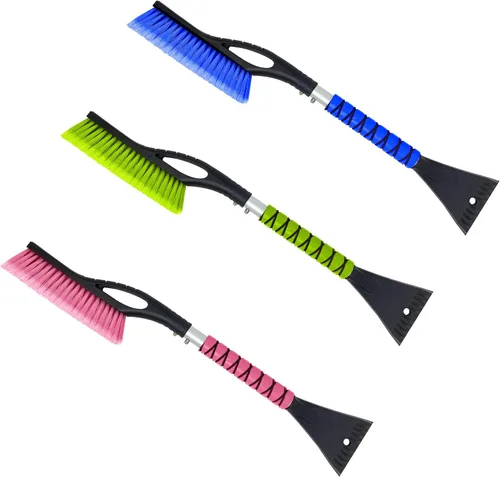 Autovir Cepillo de nieve de 27 pulgadas y raspadores de hielo para parabrisas de automóvil (paquete de 3), raspador de ventana con agarre ergonómico