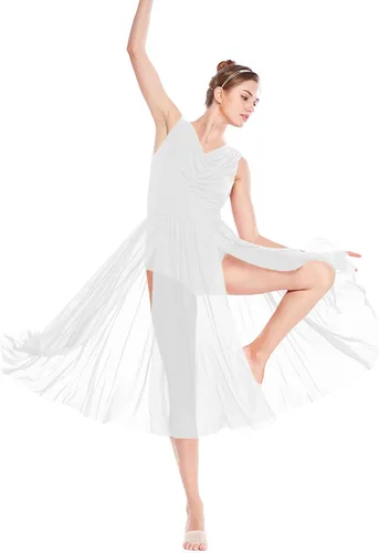 Miniatura 3 de PAOTIT Vestido de baile lírico de tul sin espalda, vestido de ballet moderno, falda larga de encaje dividida
