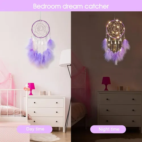 Miniatura 4 de Nice Dream - Atrapasueños con luces LED, hechos a mano para el dormitorio, para colgar en la pared, decoración del hogar, adornos, artesanías