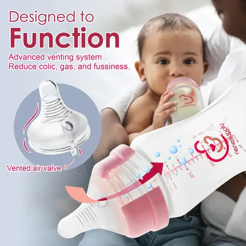 Miniatura 3 de Nenesupply Biberones naturales para recién nacidos, biberones de alimentación de flujo lento para bebés amamantados, cuello ancho, 9 onzas