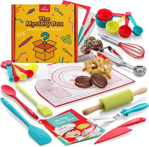 Baketivity Caja misteriosa – Utensilios de cocina reales para niños – Accesorios de cocina seguros, duraderos y divertidos – Regalo para jóvenes