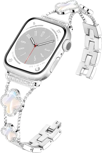 Miniatura 12 de wipalor Correa de trébol de cuatro hojas para Apple Watch para mujer de 42mm 41mm 40mm 38mm, correas delgadas iWatch para mujer, correas metálicas