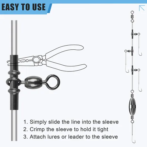 Miniatura 5 de Línea cruzada de pesca giratoria de 3 vías, 40 piezas de manga en forma de T, grúa de engarzado resistente, giratoria, de latón, triples giros