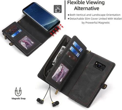 Miniatura 4 de Asuwish Funda de teléfono para Samsung Galaxy S8 con cremallera, funda desmontable con protector de pantalla de vidrio templado y soporte de cuero