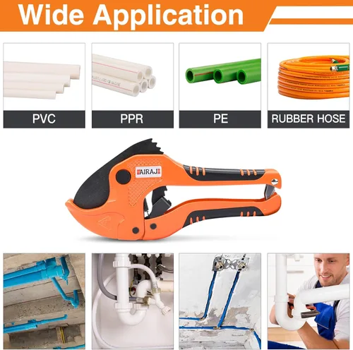 Miniatura 6 de AIRAJ - Cortador de tubos de PVC Corta hasta 1-3/4" (44 mm) Herramienta de corte de PVC con trinquete Cortador de tubos PEX Hoja de acero