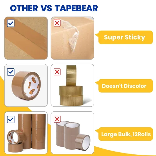 Miniatura 3 de TAPEBEAR Cinta de embalaje marrón, 12 rollos, repuestos de cinta de embalaje resistente de 1.88 pulgadas x 55 yardas para cajas, cinta marrón