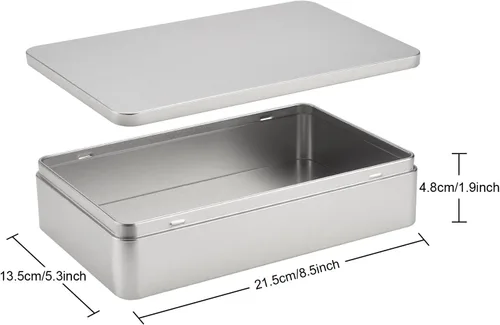 Miniatura 2 de Hotop 1 paquete de cajas de lata vacías rectangulares plateadas de 8.5 por 5.3 por 1.9 pulgadas, regalo, joyería y kit de lata de almacenamiento