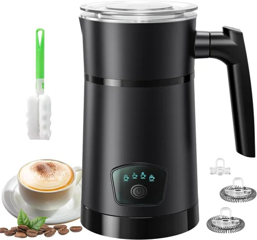 Espumador de Leche, Vaporizador Eléctrico 4 en 1, Fabricante de Espuma Caliente y Fría, Espumado Rápido en 1 Minuto, Calentador de Leche de 11.8