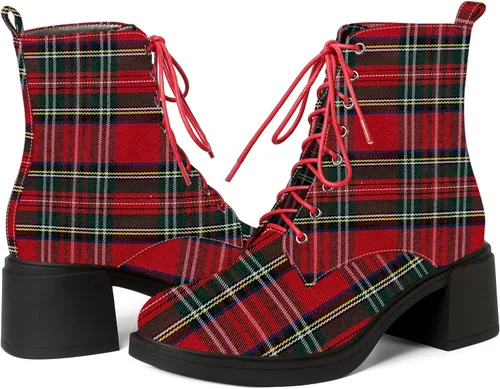 Miniatura 103 de ROSERWISH Botas altas de tacón bajo y grueso para mujer, con cordones, cómodas, modernas, con puntera redonda, de 2.5 pulgadas