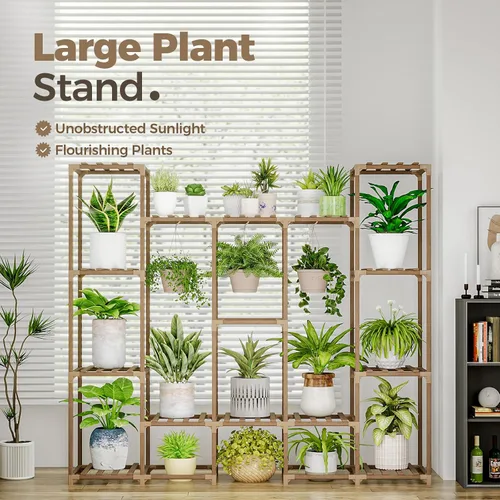 Miniatura 2 de Bamworld Soporte grande para plantas para interiores y exteriores, estante colgante para múltiples plantas, soporte grande alto para sala de estar