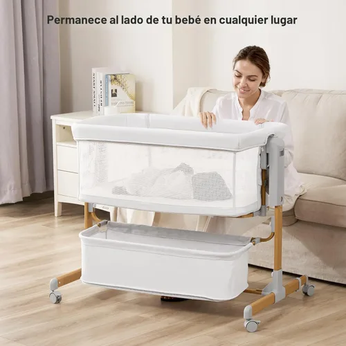 Miniatura 4 de Moisés para bebé, cuna mecedora 3 en 1 para bebé con altura ajustable de 6 niveles, 4 ruedas y paredes de malla transpirable, moisés portátil