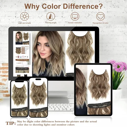 Miniatura 3 de Extensiones de cabello con halo de 12 pulgadas con alambre invisible, cabello largo ondulado ajustable, sintético, mejora con 4 clips de seguridad