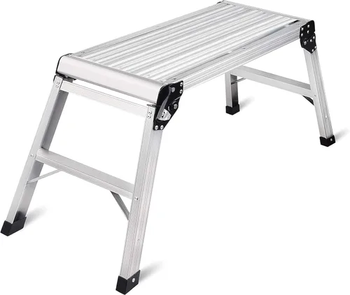 LEADALLWAY Plataforma de trabajo de aluminio de 30 x 12 x 20 pulgadas, plataforma de aluminio plegable resistente, capacidad de 330 libras Plateado
