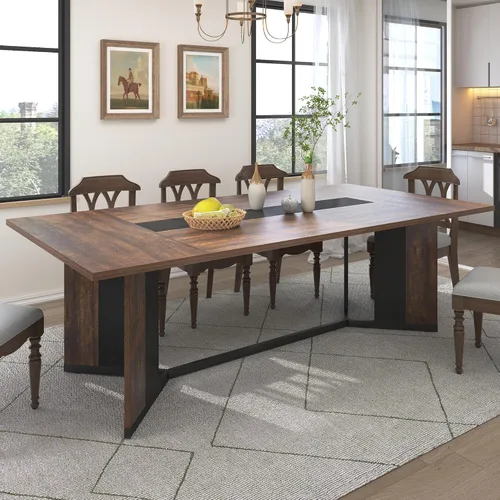 Miniatura 13 de Hlivelood - Mesa de comedor de 71 pulgadas para 6 personas, mesa de cocina rectangular moderna color marrón con superficie de madera impermeable