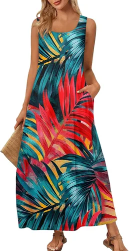 Miniatura 37 de Vestidos de iglesia para mujer 2025, casual, holgado, sin mangas, largo, fluido, vestido de verano con bolsillos
