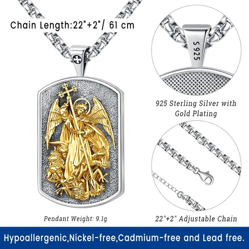 Miniatura 116 de Eusense Saint Necklace Sterling Silver 925 Protection Jewelry for Men Women Patron St Medals Amulet Pendant