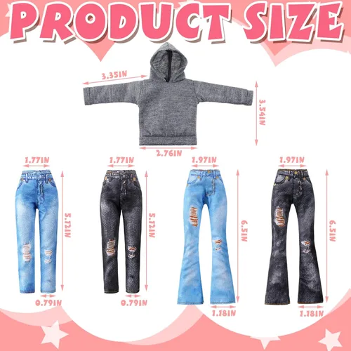 Miniatura 3 de Bencailor 8 piezas de ropa de muñeca de invierno para niña, accesorios de algodón, suéteres de Navidad, pantalones de mezclilla, ropa regular blanco