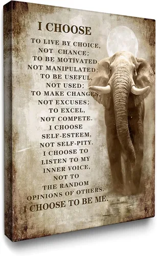 Luslya Lienzo de elefante cristiano para pared, imagen motivacional de elefante, decoración de pared enmarcada, citas inspiradoras, pósteres para el