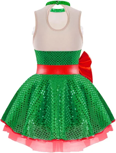 Miniatura 2 de TiaoBug Vestido de baile de Navidad con lentejuelas brillantes para niños y niñas, disfraz de Papá Noel, vestido de tutú de ballet, vestido