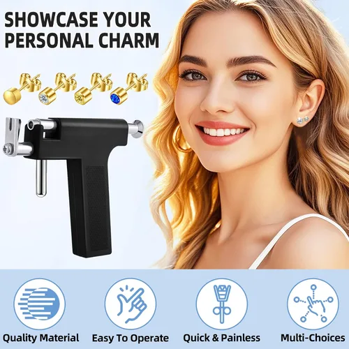 Miniatura 6 de Kit de Pistola Perforadora de Orejas Automática con 18 Pares de Aretes de Circonia Cúbica, Herramientas de Perforación con Pistola Multiusos
