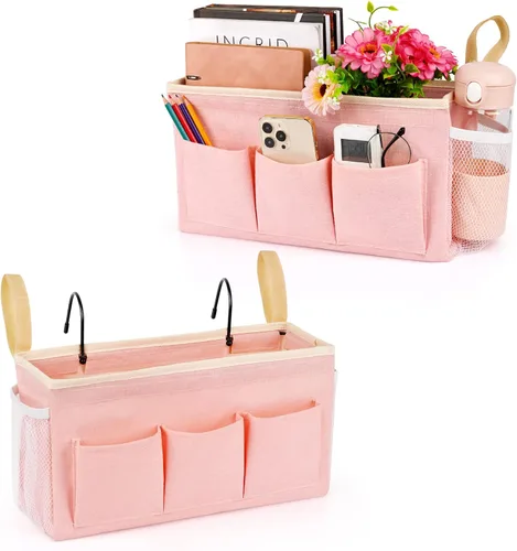Miniatura 13 de Lilithye Organizador de almacenamiento de cabecera con correas fijas y soporte para botella de agua para el hogar, universidad, dormitorio, Gris