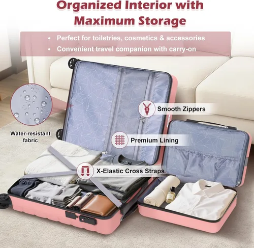 Miniatura 8 de AnyZip - Equipaje de mano de 21" con carcasa dura PC ABS, maleta ligera con USB, ruedas y candado TSA, Rosa