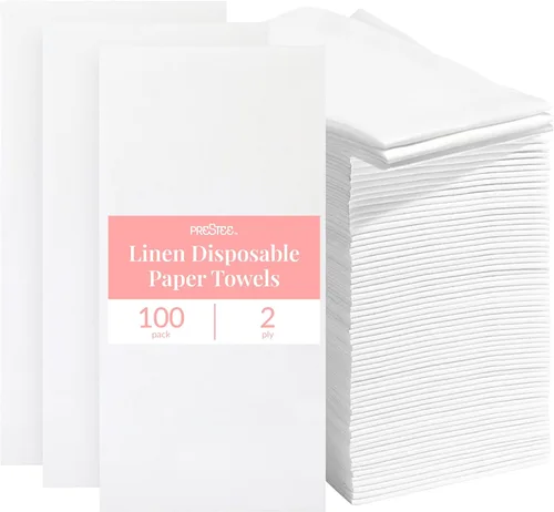 Prestee 100 Toallas de Papel Desechables de Tacto de Lino - Toallas de Mano para Baño - Servilletas Similares a la Tela para Bodas, Eventos y Cenas