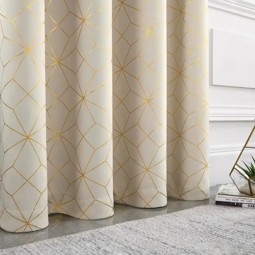 Miniatura 7 de Beauoop - Cortinas opacas 100% de 54 pulgadas de largo para dormitorio y sala de estar, con patrón marroquí dorado, paneles de tratamiento