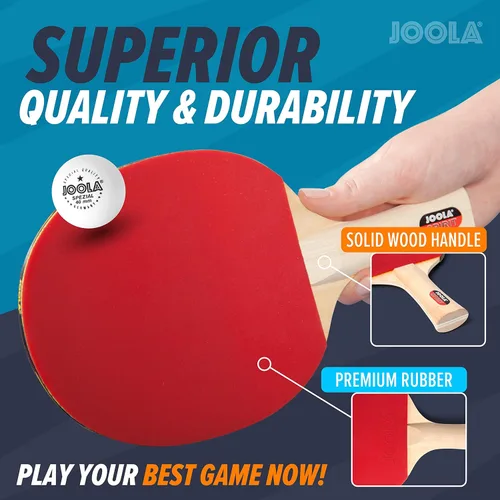 Miniatura 5 de JOOLA Juego de palas de ping pong familiar premium de 4 - Raquetillas de tenis de mesa avanzadas, 10 pelotas de ping pong de 3 estrellas
